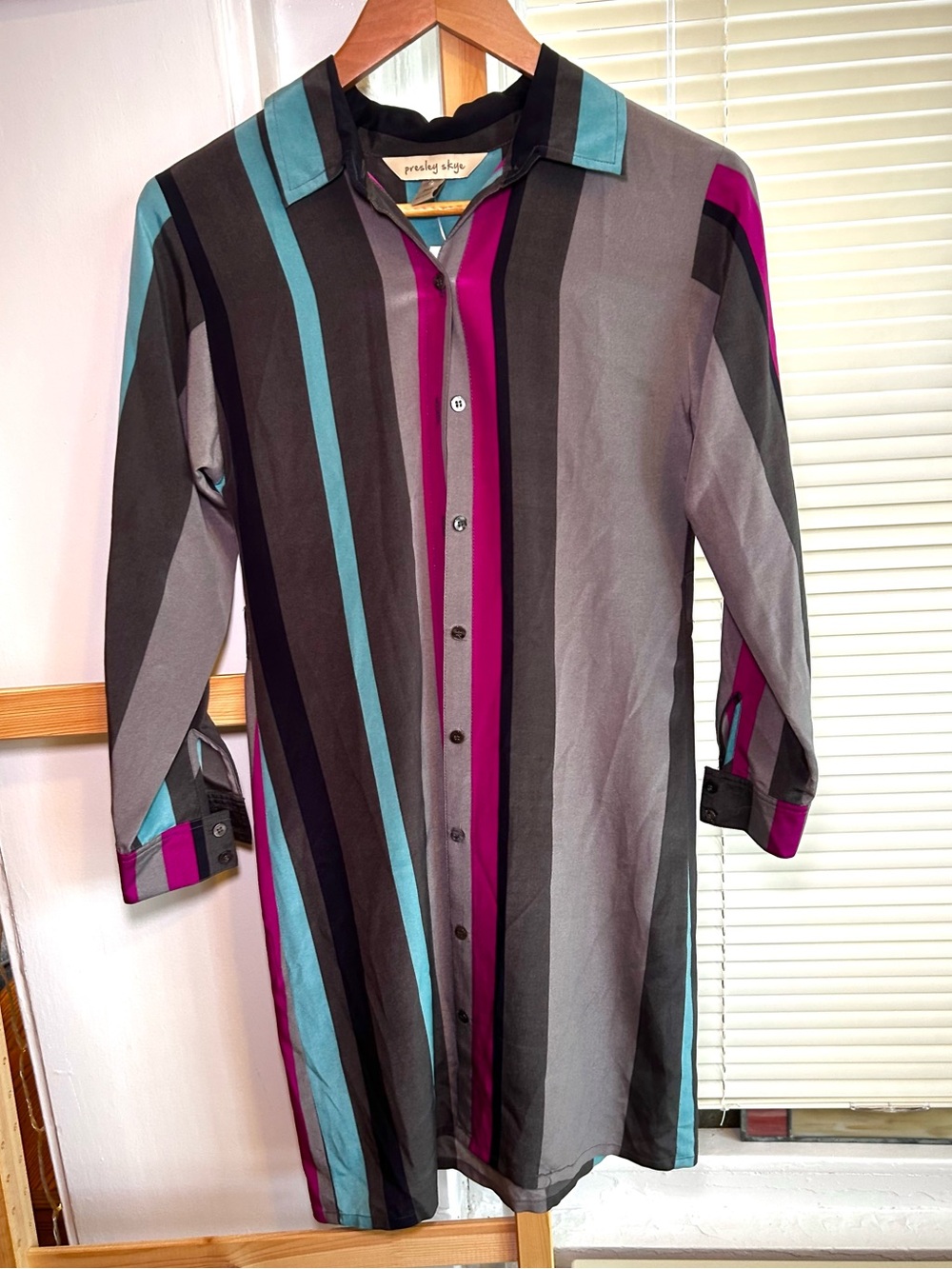 Presley Skye Striped Vertical Button-Down Shirt Dress Vintage Retro PXS